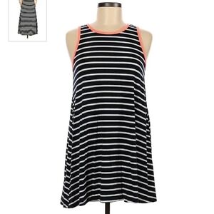 Cacia Tank Dress Blue White Striped Coral Accent Sleeveless Women's Medium M EUC